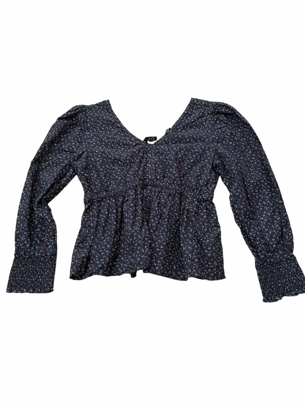 Madewell Women’s Navy Floral Peplum Long-Sleeve Top